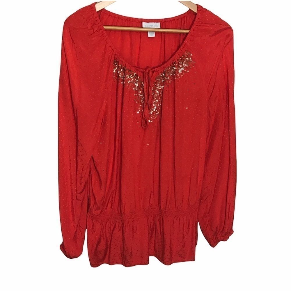 Charter Club Red Long Sleeve Blouse